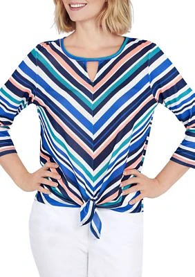 Petite Tie Front Stripe Top