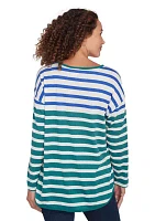 Petite Crew Neck Stripe Hatchi Knit Top