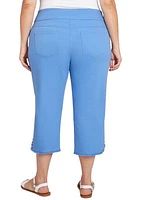 Plus Pull-On Stretch Denim Lace Hem Capri Pants