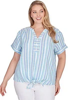 Plus Embroidered Striped Top