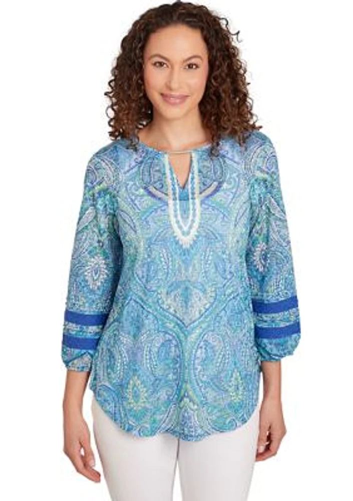 Petite Paisley Burnout Lace Top