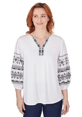 Women's Embroidered Solid Knit Top