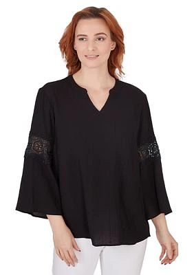 Women's Solid Rayon Gauze Top with Lace Trim