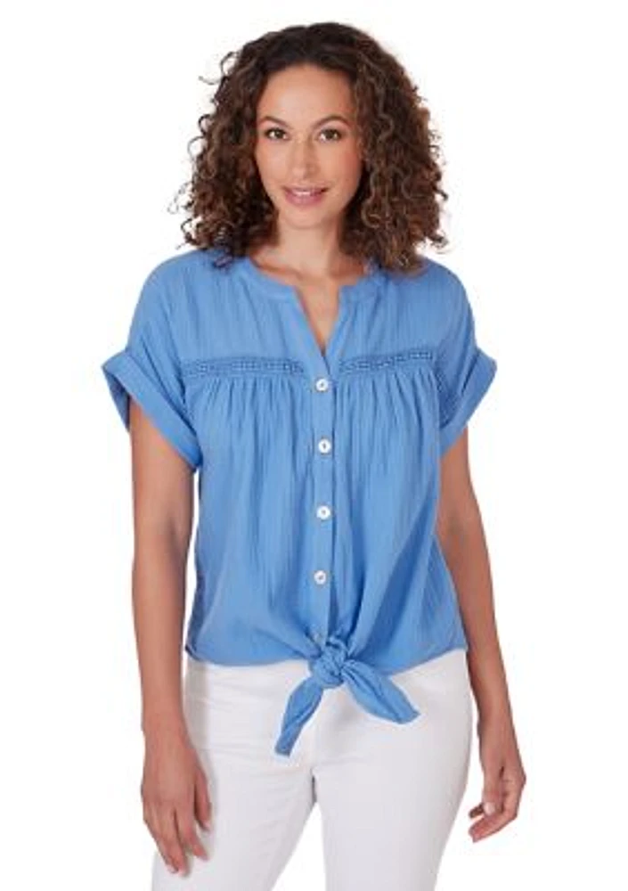 Women's Cotton Gauze Top with Tie