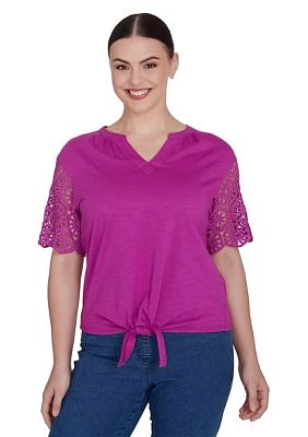 Women's Dahlia Lace Sleeve Tie Front T-Shirt