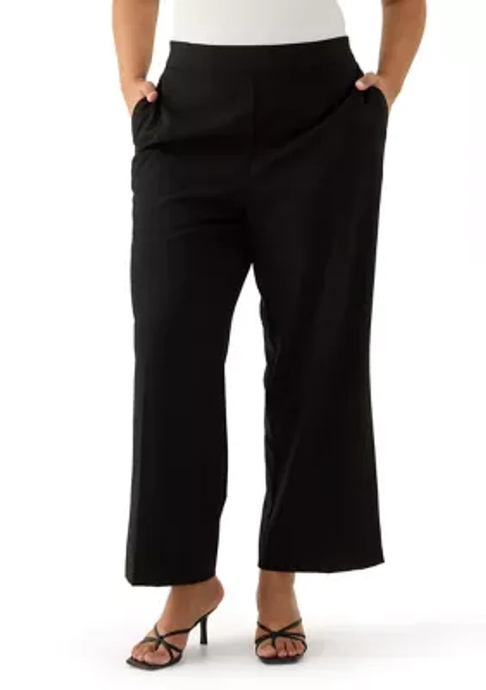 Plus Pull-On Wide Leg Light Weight Trouser Pants