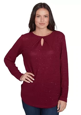 Petite Scoop Neck with Diamond Detail Sequin Knit Top