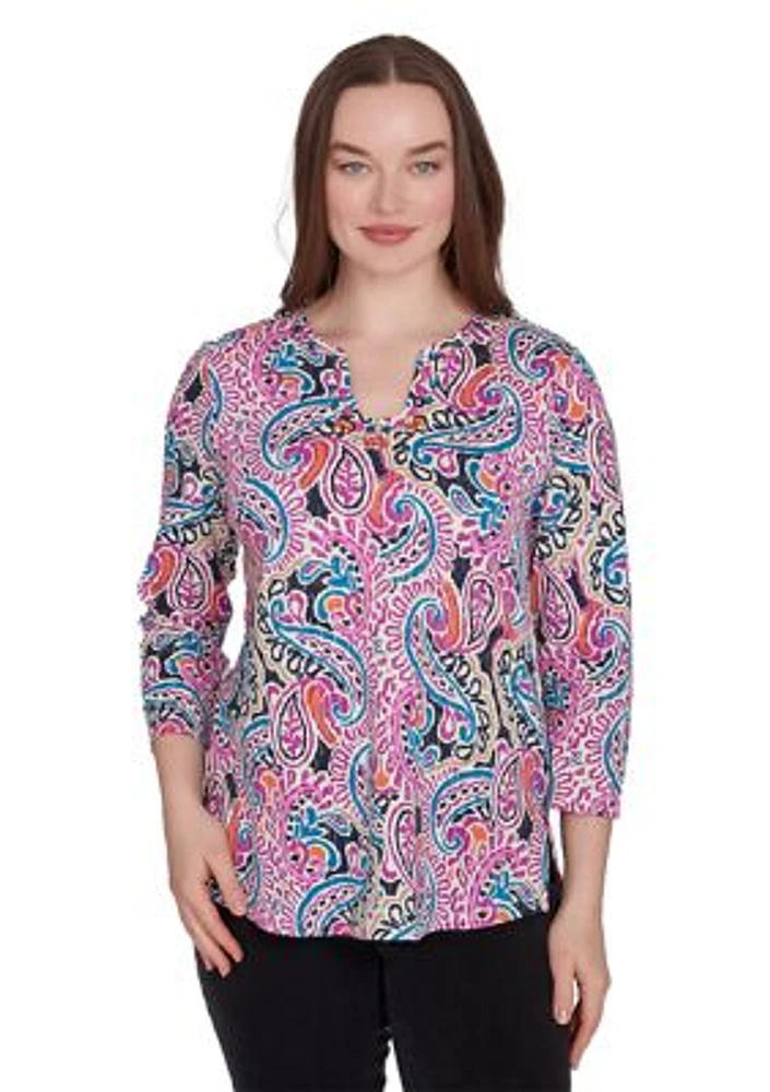 Petite Embellished Paisley Swirl Top