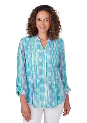 Women's Woven Stripe Button Front Top