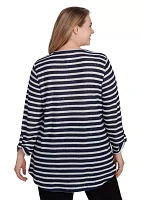 Plus Scoop Neck Sequin Stripe Knit Top With Spliced Inset Detail