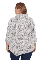 Plus Split Cowl Neck Fois Bois Chenille Jacquard Knit Top With Asymmetric Hem