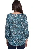 Petite Paisley Hacci Twist Front Top