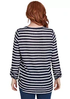 Petite Scoop Neck Sequin Stripe Knit Top with Spliced Inset Detail