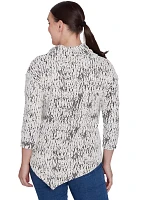 Petite Cowl Neck Fois Bois Chenille Jacquard Knit Top with Asymmetric Hem