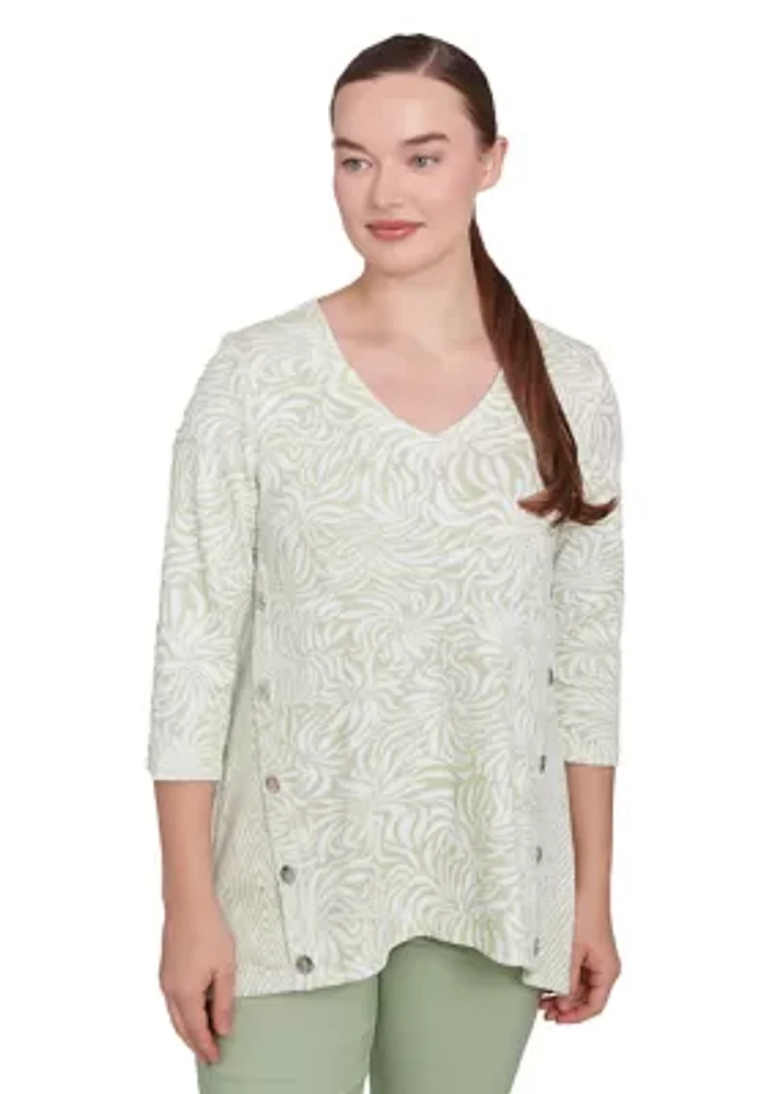 Women's Swirl Jacquard Button Knit Top
