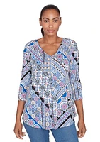 Women's Patchwork Print Knit Top