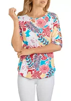 Ruby Rd Women's Floral Printed Cut-Out Top