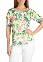 Ruby Rd Women's Must Haves II Embellished Citrus Print Burnout Top