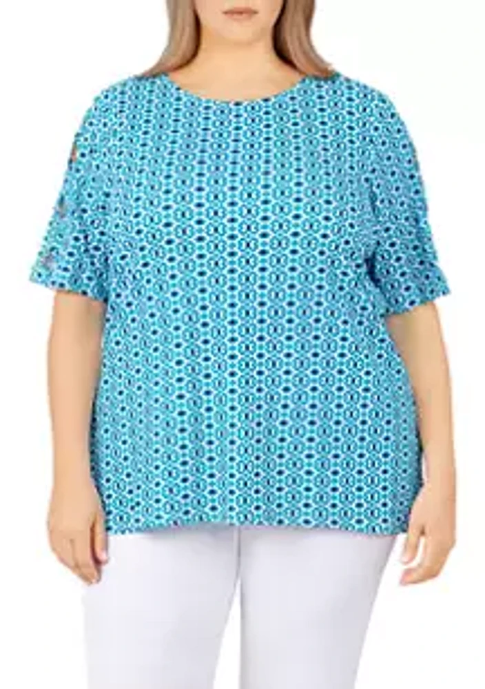 Ruby Rd Plus Size Geometric Printed Cut-Out Top