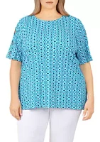 Ruby Rd Plus Size Geometric Printed Cut-Out Top