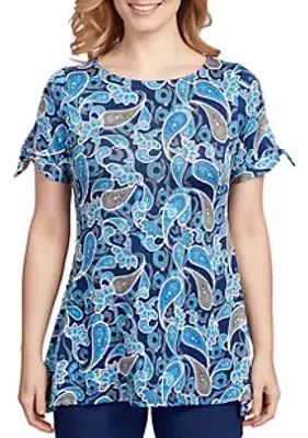 Ruby Rd Women's Mosaic Paisley Puff Print Tunic Top