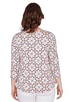 Women's Patio Puff Tile Print Top