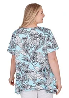 Plus Tropical Print Puff Top