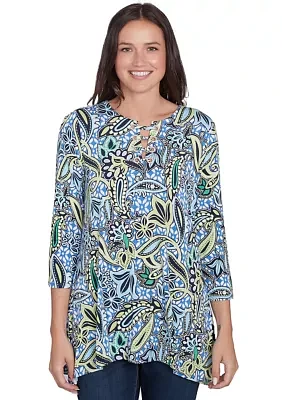 Women's Bali Ikat Paisley Lace Neck Top