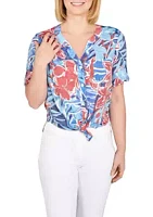 Ruby Rd Women's Button Front Tropical Floral Top