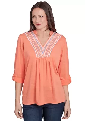 Women's Soft Relaxed Textured Trim Top
