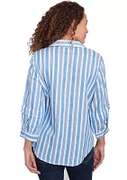 Petite Embroidered Dobby Stripe Top