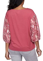 Women's Boat Neck Top with Swirl Paisley Print Sleeves