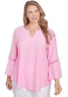 Plus Swiss Dot Solid Flounce Sleeve Top