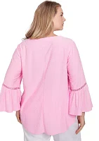 Plus Swiss Dot Solid Flounce Sleeve Top