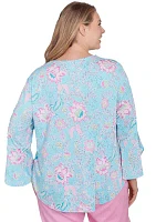 Plus Cloisonne Floral Puff Print Top