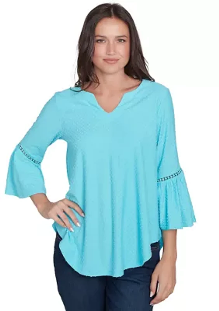 Petite Swiss Dot Solid Flounce Sleeve Top