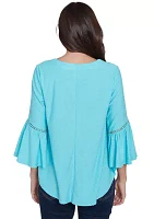 Petite Swiss Dot Solid Flounce Sleeve Top