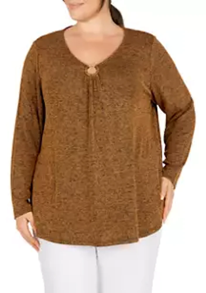 Ruby Rd Plus Size Rib Knit O-Ring Top