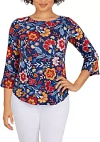 Ruby Rd Women's Jersey Knit Floral Flounce Top