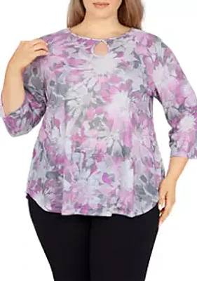 Ruby Rd Plus Size Floral Keyhole Top
