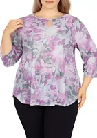 Ruby Rd Plus Size Floral Keyhole Top