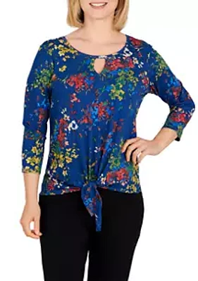 Ruby Rd Plus Jersey Knit Floral Flounce Top