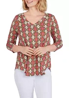 Ruby Rd Plus Jersey Knit Ikat Geometric Top