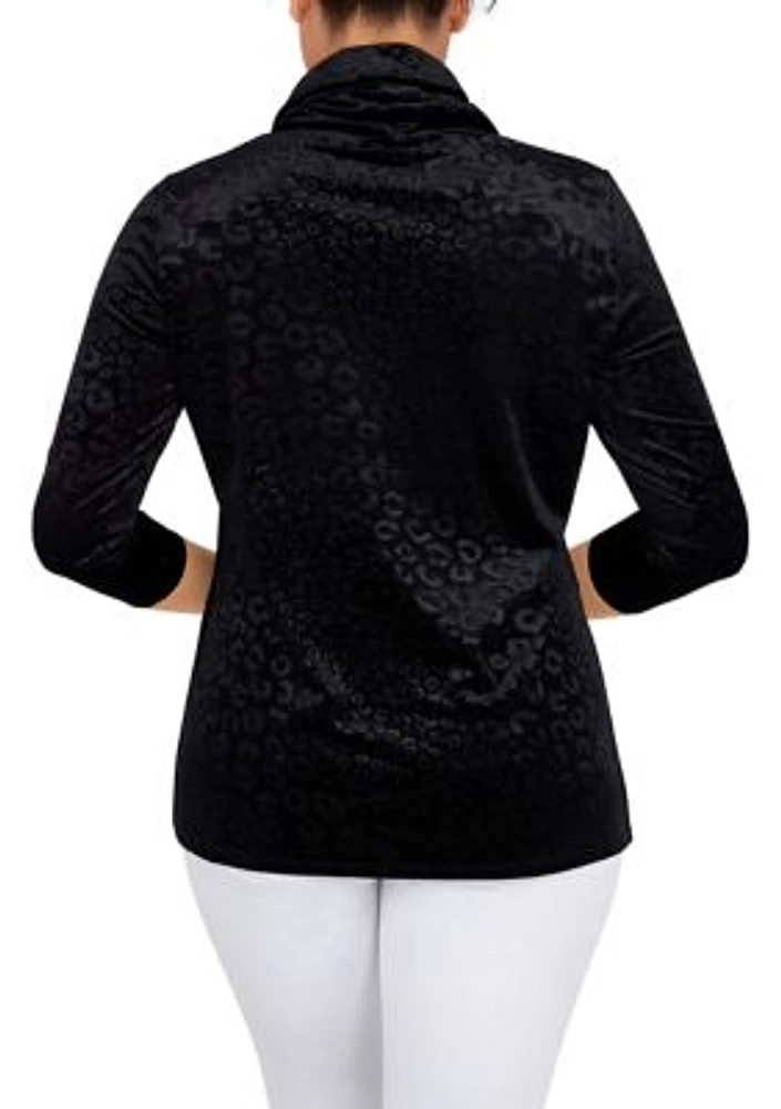 Women's Embossed Velour Cowl Neck Top