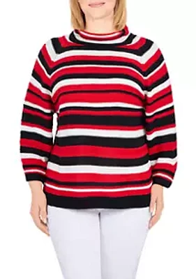 Ruby Rd Petite Cowl Neck Stripe Sweater