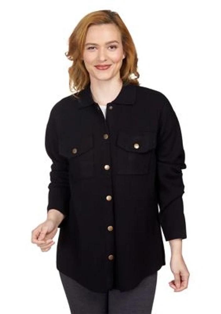 Women's Solid Button Front Sweater Jacket