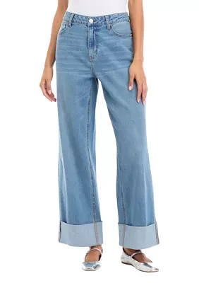 Women's Cuffed Wide Leg Jeans