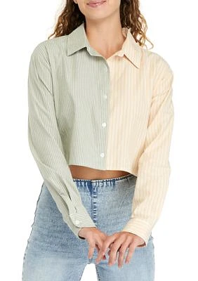 Women's Long Sleeve Cropped Button Down Top