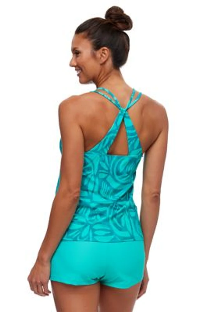 Tiki Bar Third Eye Shirred Tankini Swim Top