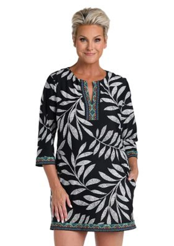 Mosaic 3/4 Sleeve Shift Dress Swim Cover Up